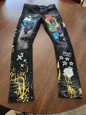 RUE 21 PREMIUM Black Graphic Skinny Jeans 32 X 34 NEW No