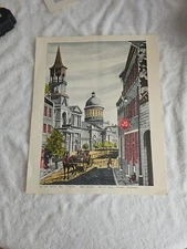 LA RUE SAINT PAUL EQLISE  BON SECOURS MARCHE  MONTREAL HAND COLORED PRINT 16X20