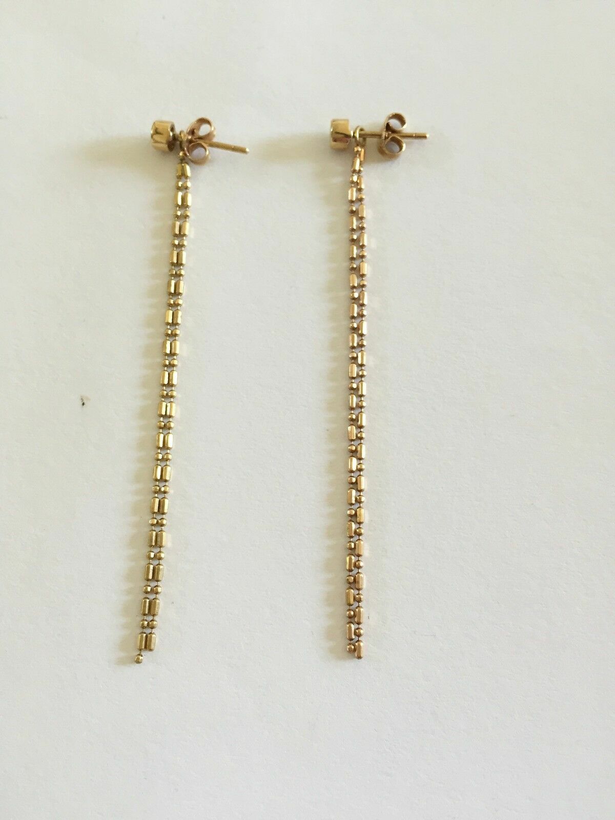 14K Solid Yellow Gold Drop Dangling Post Earrings - image 3