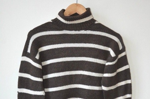 EX NEW LOOK BROWN+CREAM STRIPE KNIT ROLL NECK SHORT JUMPER SIZE 12 MEDIUM LEFT - Picture 2 of 11