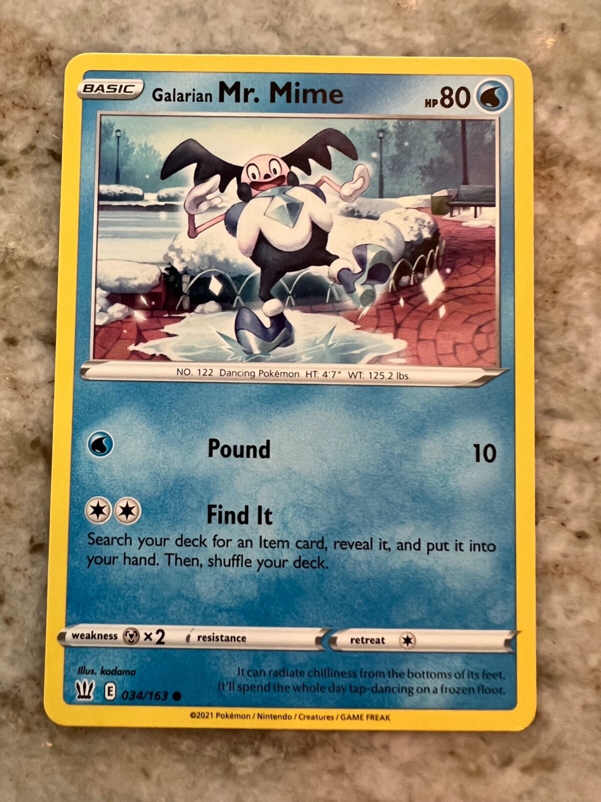 Pokemon TCG Galarian Mr. Mime Card 34/163 Sword & Shield Battle Styles Common NM