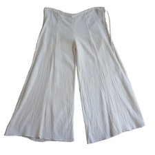 Womens Size M Wide Leg Palazzo Pants Ivory Sheer Cotton Drawstring Festival Boho