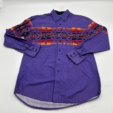 Camisa Roper Púrpura Multicolor Nativo América Manga Larga Para Hombre Talla M HECHA EN EE. UU.