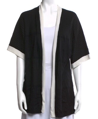 John Open Front Black Short Sleeve Cardigan Sweater White Trim Size  Medium