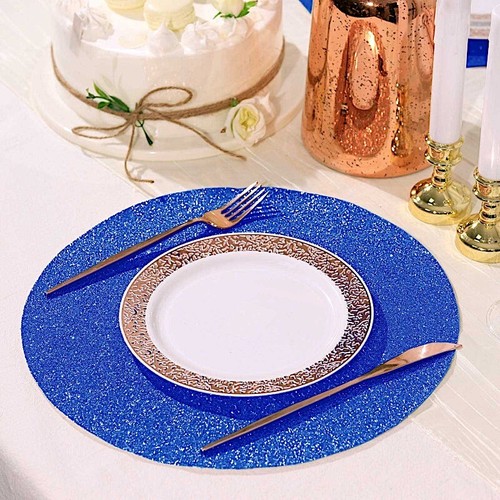 6 ROYAL BLUE 13" Round Glittered Faux Leather PLACEMATS Wedding Decorations - Picture 5 of 8