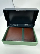 Perry Ellis Portfolio Passcase w/ Removable ID Wallet,Brown Premium Leather- New