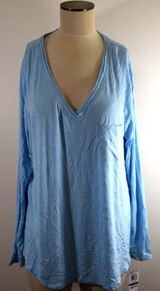 Alfani 女式蓝色长袖上衣夜间休闲睡眠衬衫睡衣 2XL — 第 2/4 张图片