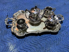 Antique Middletown Plate Co. Hard White Metal Tea, Coffee Set And Tray Late 1800