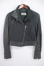 Maison Martin Margiela Mm6 Cotton Leather Trim Moto Jacket Gray Italy Made 42