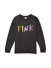 Victoria's Secret Pink Everyday Lounge Campus Glitter Sweatshirt Crew Black/Gray
