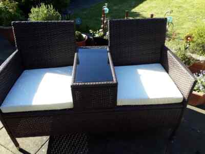 Rattan Companion Bench Set Patio Garden Furniture Love Seat