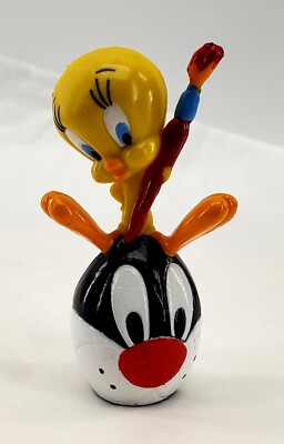 Sylvester and Tweety Bird Easter Egg Painting Figurine Vintage Warner Bros Small
