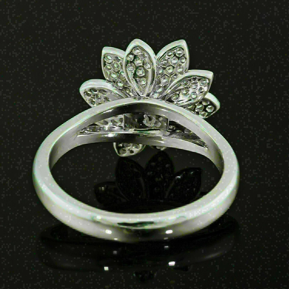1,25Kt Blumen Ring Diamant Verlobungsring Hochzeit Ring Weißgold-Finish gr 52-62 - Bild 4 von 4