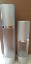 2X Empty Cosmetic Airless Bottle Plastic Treatment Pump Travel Bottle Silver Cap