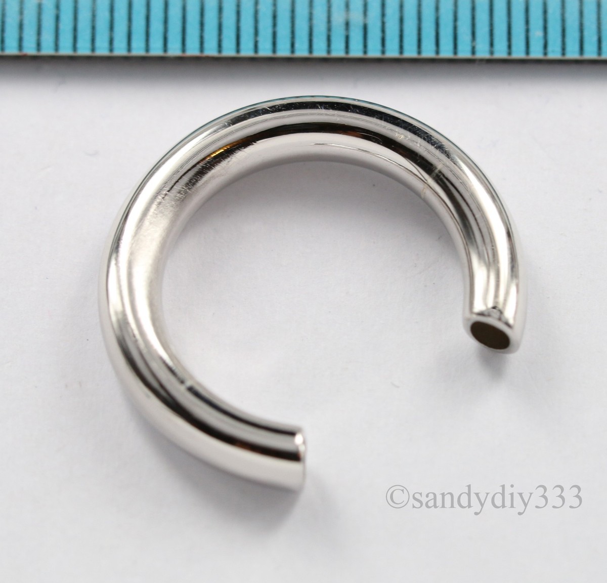 1x RHODIUM STERLING SILVER CURVED TUBE RING CASE size SPACER BEAD 23mm  #2958