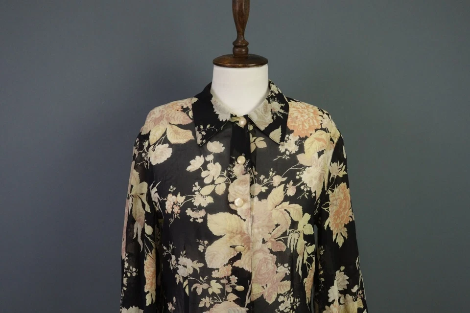 Max Mara 多花网眼长袖丝绸束腰衬衫,尺寸 US 8 — 第 2/4 张图片