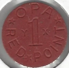 WWII Ration Token, OPA Red 1 Point, Letters Y X, Office of Price Administration