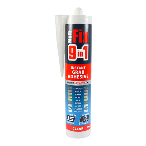 Timco 9 in 1 Instant Grab Adhesive - Clear 290ml Super Bonding Strength Building