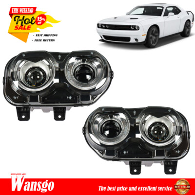 For Dodge Challenger 2015-2018 With LED DRL Black Housing Pair of Headlights