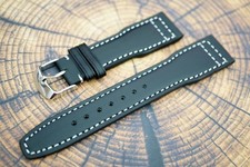 Premium Aviator Hand Made 22mm Black Leather Watch White Stitched On Tang Buckle