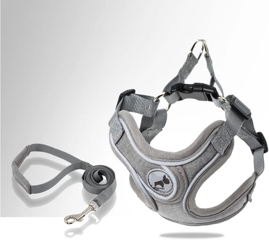 Dog Harness with Leash Set, No Pull Reflective Strips Adjustable Step in Dog Col