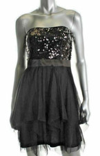 Hailey Logan ~ Black Sequins Strapless Fit & Flare Semi-Formal Dress 9/10 NEW 