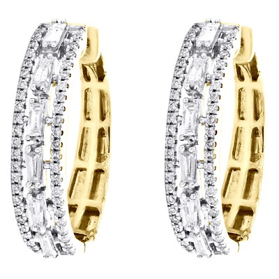 10K Gelbgold Rund & Baguetteschliff Diamant Reifen 0.95 " Zacken Set Ohrringe 1 - Bild 1 von 4