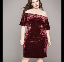 Eliza J Wine Velvet Dress Knee Length off shoulder Ruffle Sleeve Size 14W