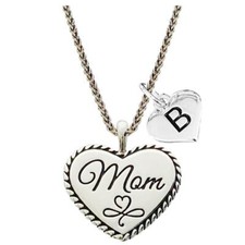 Custom Mom Silver Heart Necklace Pendant Mother Jewelry Choose Initial