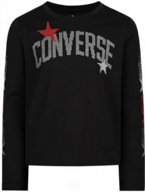 Converse Mädchen T-Shirt Strass Arch Stars Langarm - 023 (Schwarz)