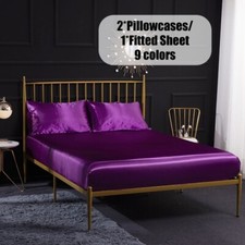 Elastic Silk Satin Fitted Sheet Bed Sheet Mattress Covers Twin Full Queen King