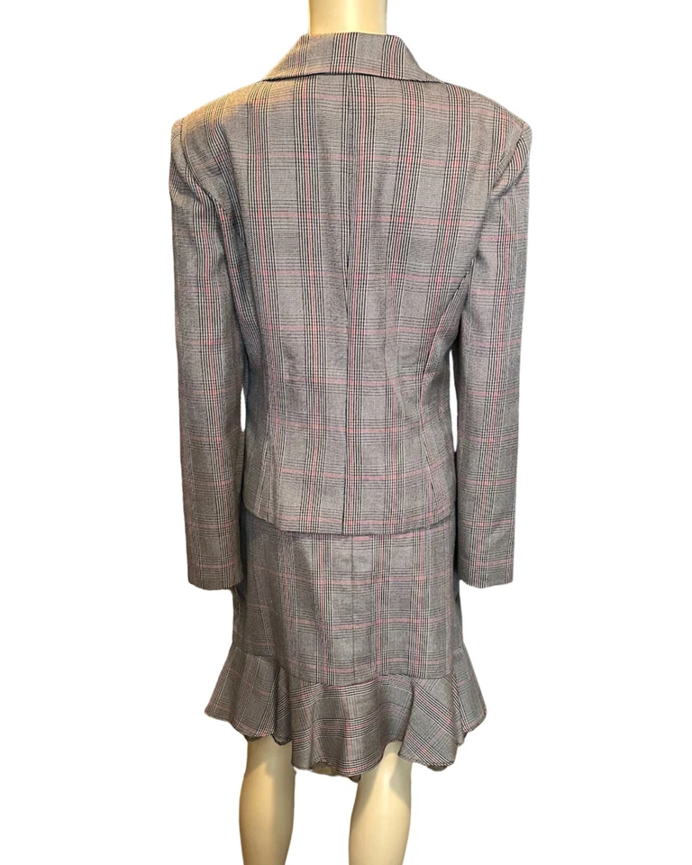 Conjunto de 2 piezas de chaqueta falda para mujer Julian Taylor malla ribete inferior marrón a cuadros talla 12 Foto 3 de 4