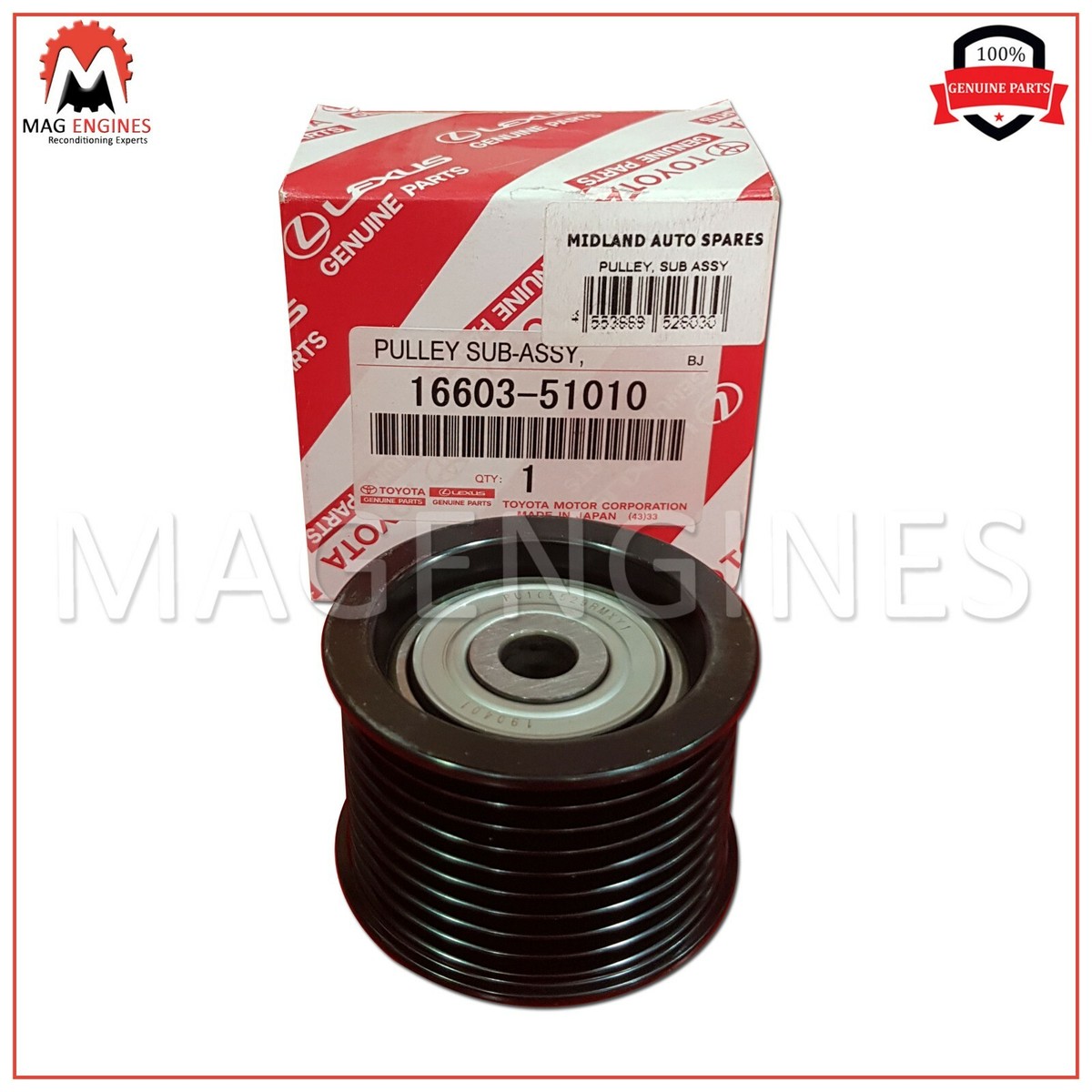 16603-51010 GENUINE OEM PULLEY SUB-ASSY, IDLER 1VD-FTV LAND
