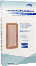 Ultra-Absorbent Silicone Foam with Adhesive Border - 8" x 4" 5 per Box 