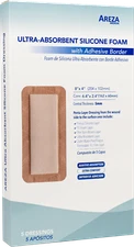Ultra-Absorbent Silicone Foam with Adhesive Border - 8" x 4" (5 per Box)
