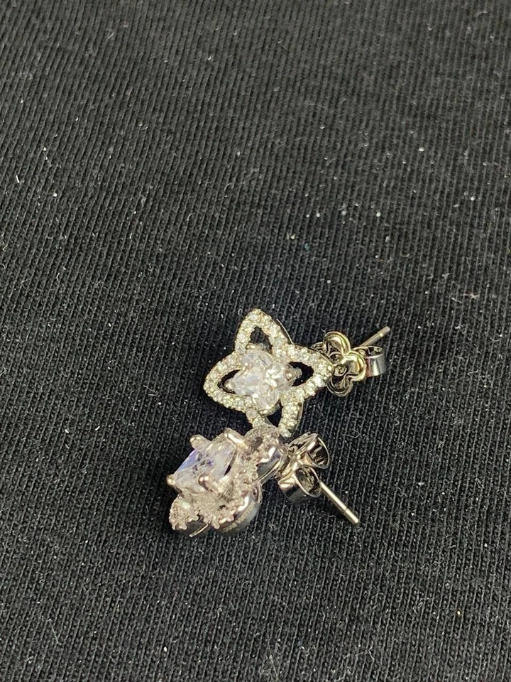 Louis Vuitton Sterling Silver LV Logo CZ Flower Stud Earrings - Image 3 of 4