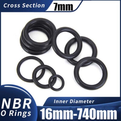 O-Rings NBR Nitrile Rubber 16mm-740mm ID Oil Resistant Seals 7mm Cross Section