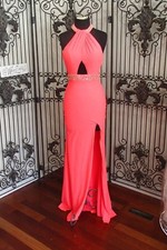 SR674 MORI LEE 98108 SZ 1/2 NEON PINK $425 BRIDESMAID PROM FORMAL GOWN DRESS