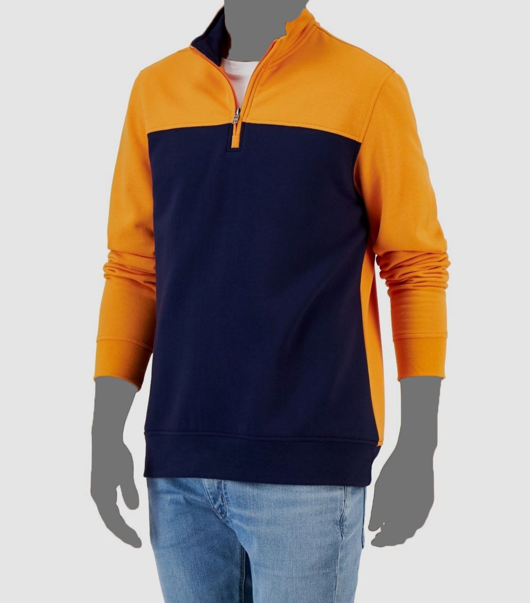 $55 Club Room Men's Blue Colorblocked Quarter-Zip Fleece Sweater Sweatshirt  Size