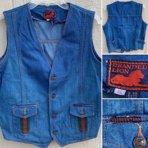 Vintage Branded Lion Denim Vest Hippy 