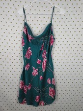 Victoria's Secret Gold Label 100 Silk Floral Slip Dress Nightgown M Teal