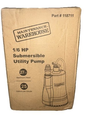 Maintenance Warehouse 1/6 HP Utility Pump part 118711 New Open Box