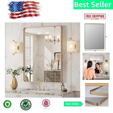 Elegant Rounded Rectangle Gold Bathroom Mirror - 20"x30", Ideal for Modern Homes