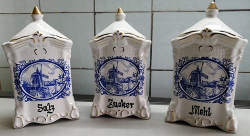 3 er Set Vorratsdose Gewürze groß, Küche Deko, 21x11,5x8,5cm, Porzellan? gebr.