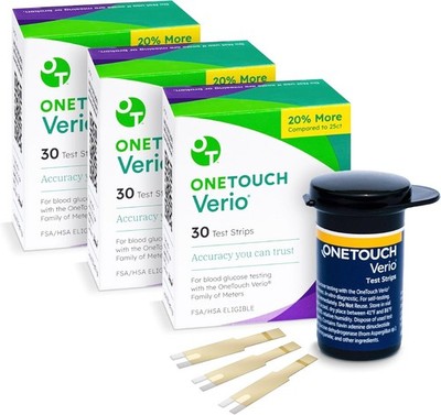 OneTouch Verio Test Strips 90 Count (3 x 30 Packs) Blood Glucose Monitoring