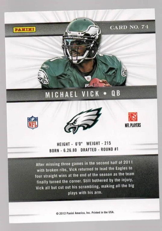 Michael Vick Autographed Signed Eagles 2012 Elite Card NM COA - Image 2 of 3