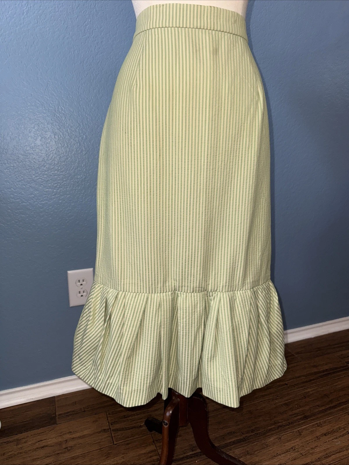 Lela Rose Green Striped Pleated Detail Skirt Size 8 Medium