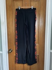 Sandro Black 100% Silk Trousers With Coral/orange panels - Size 10