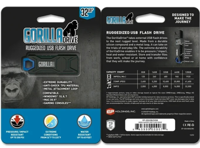 GorillaDrive 32GB Rugged USB Flash Drive Waterproof Shockproof EP-GDUSB/32GB NEW