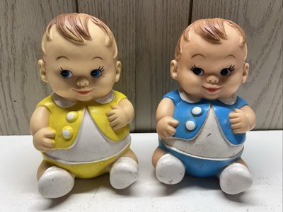 Rare VTG Uneeda 1967 Doll Co Inc MCM Boy Girl Rubber Toy Retro Colorful!
